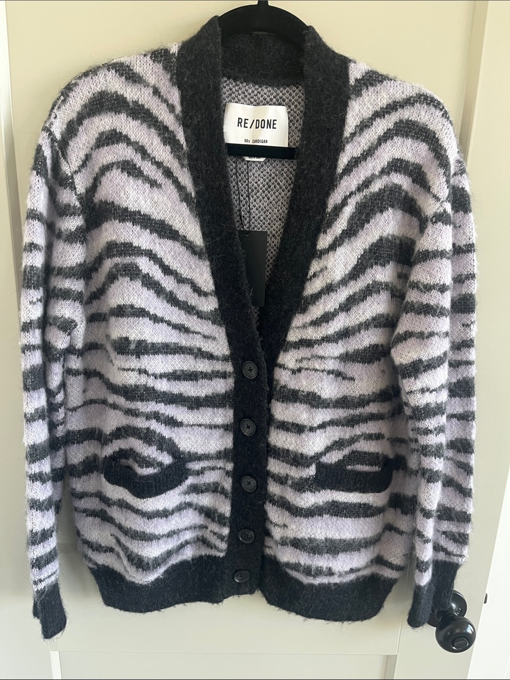 Re/Done Pink and Black Zebra-Stripe Knit Cardiganu small like new